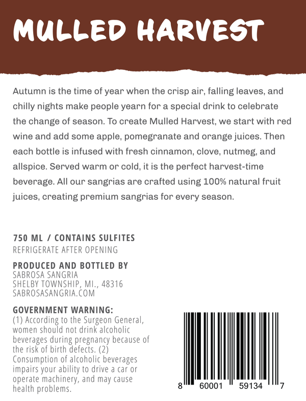 Mulled Harvest Sabrosa Sangria Premium Spiced Back Label