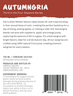 Autumngria Sabrosa Sangria Premium Raspberry Apple Back Label