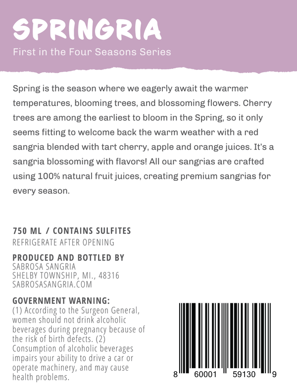 Springria Sabrosa Sangria Premium Cherry Back Label